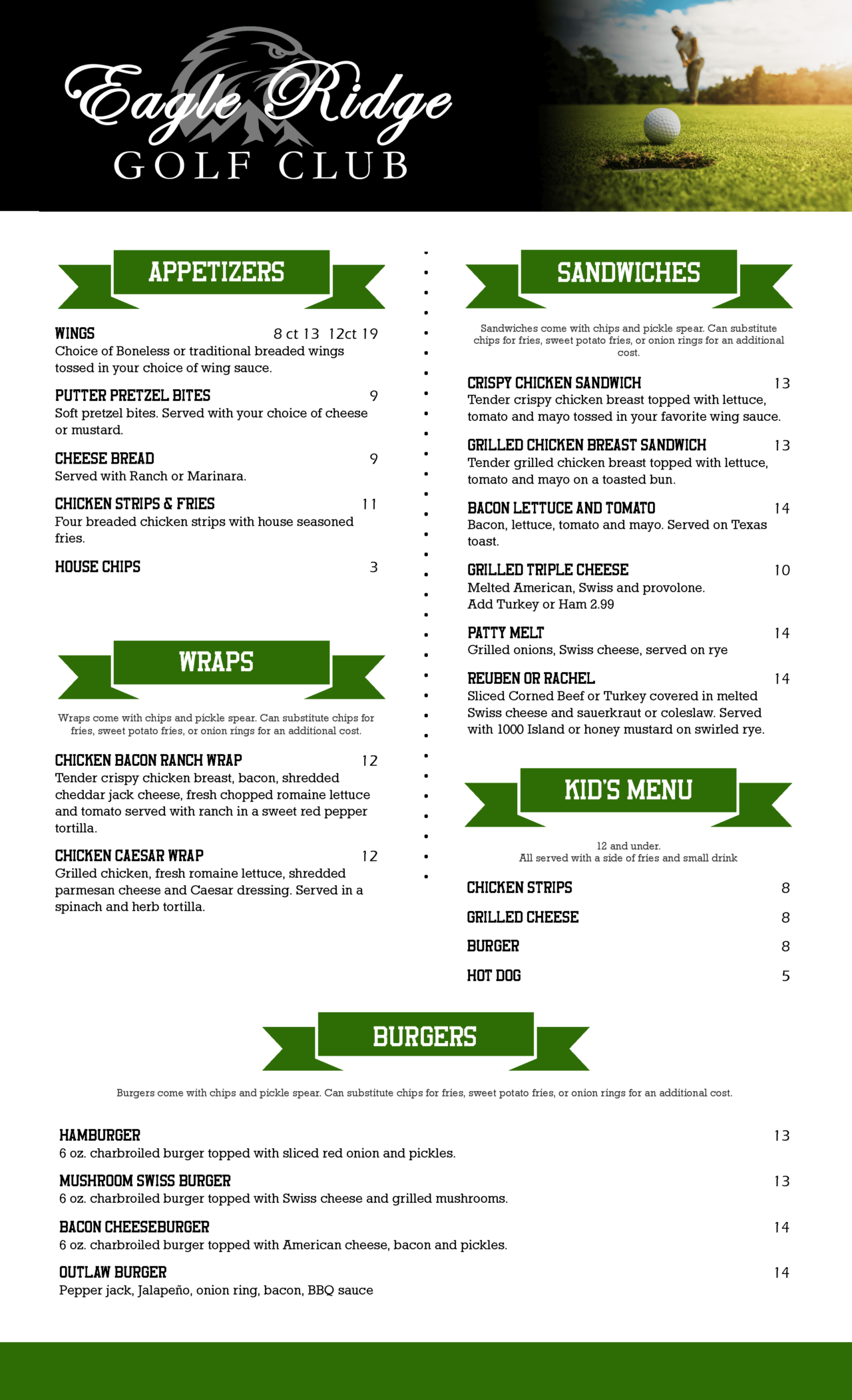 High Ridge Menu Eagle Ridge Bar & Grill Menus